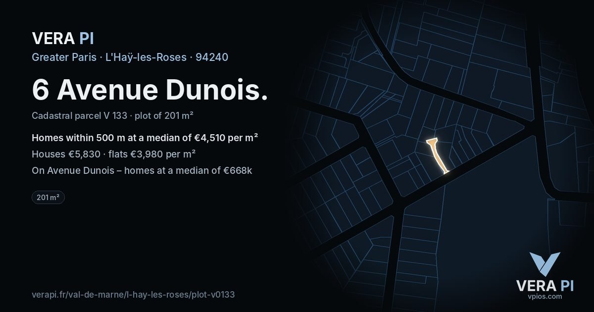 6 Avenue Dunois, L'Haÿ-les-Roses at night – the plot lit, the parcels around coloured by the prices near them