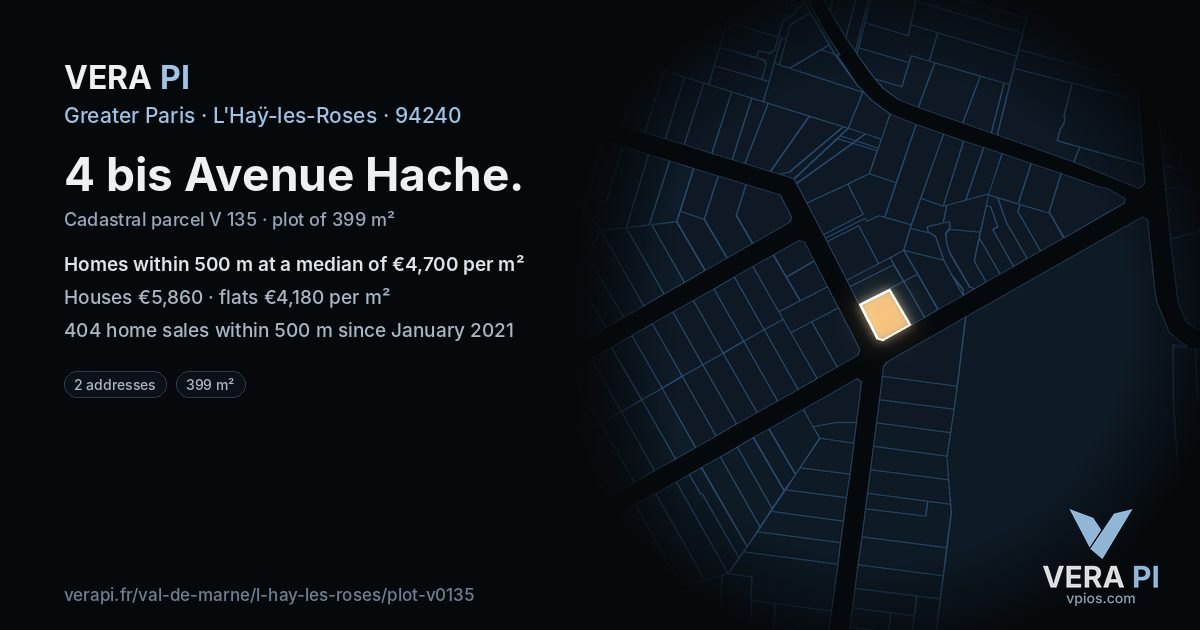 4 bis Avenue Hache, L'Haÿ-les-Roses at night – the plot lit, the parcels around coloured by the prices near them