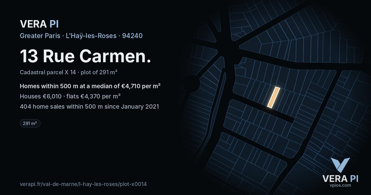 13 Rue Carmen, L'Haÿ-les-Roses at night – the plot lit, the parcels around coloured by the prices near them