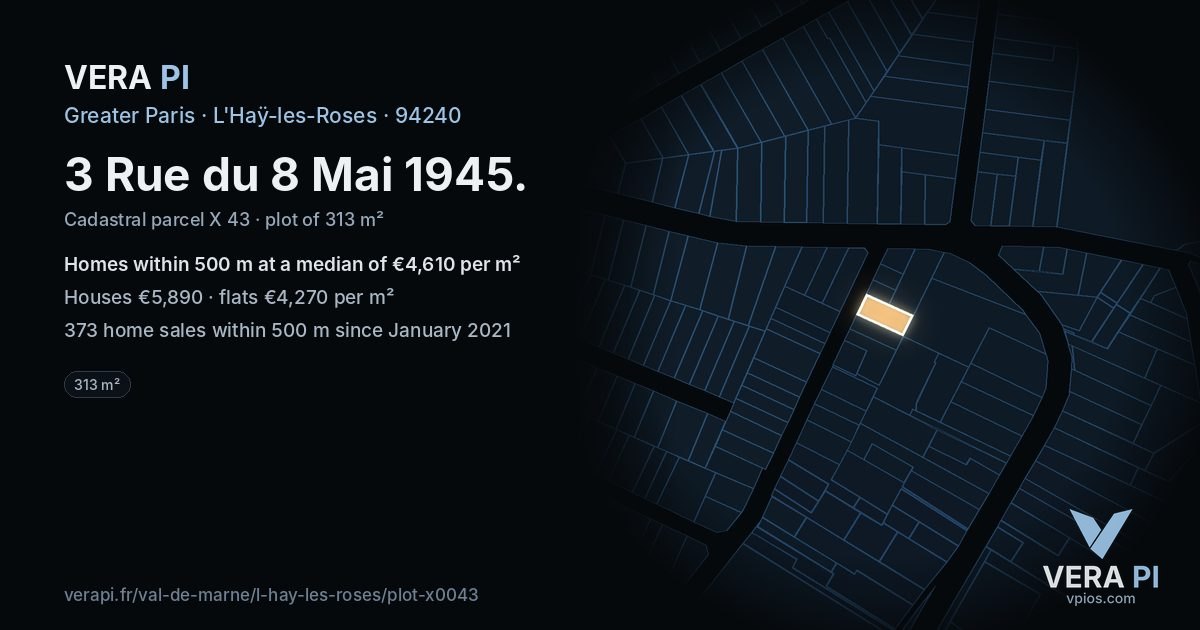 3 Rue du 8 Mai 1945, L'Haÿ-les-Roses at night – the plot lit, the parcels around coloured by the prices near them