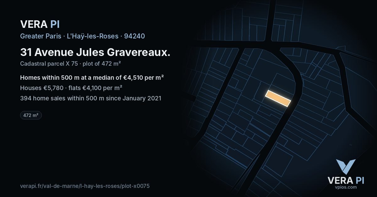 31 Avenue Jules Gravereaux, L'Haÿ-les-Roses at night – the plot lit, the parcels around coloured by the prices near them