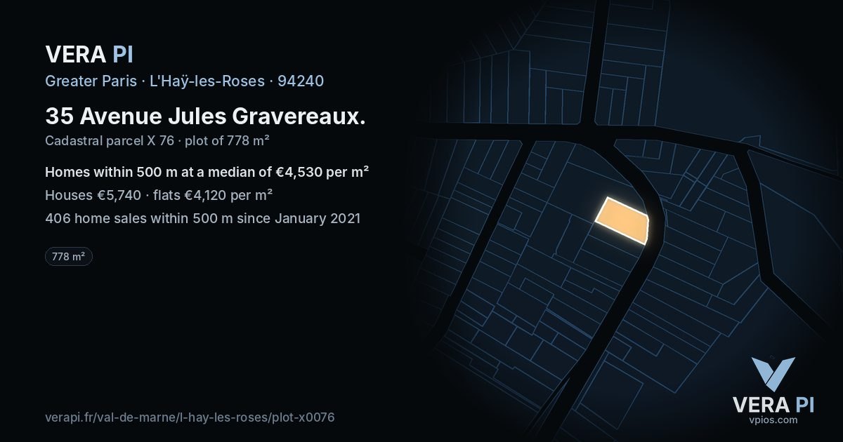 35 Avenue Jules Gravereaux, L'Haÿ-les-Roses at night – the plot lit, the parcels around coloured by the prices near them