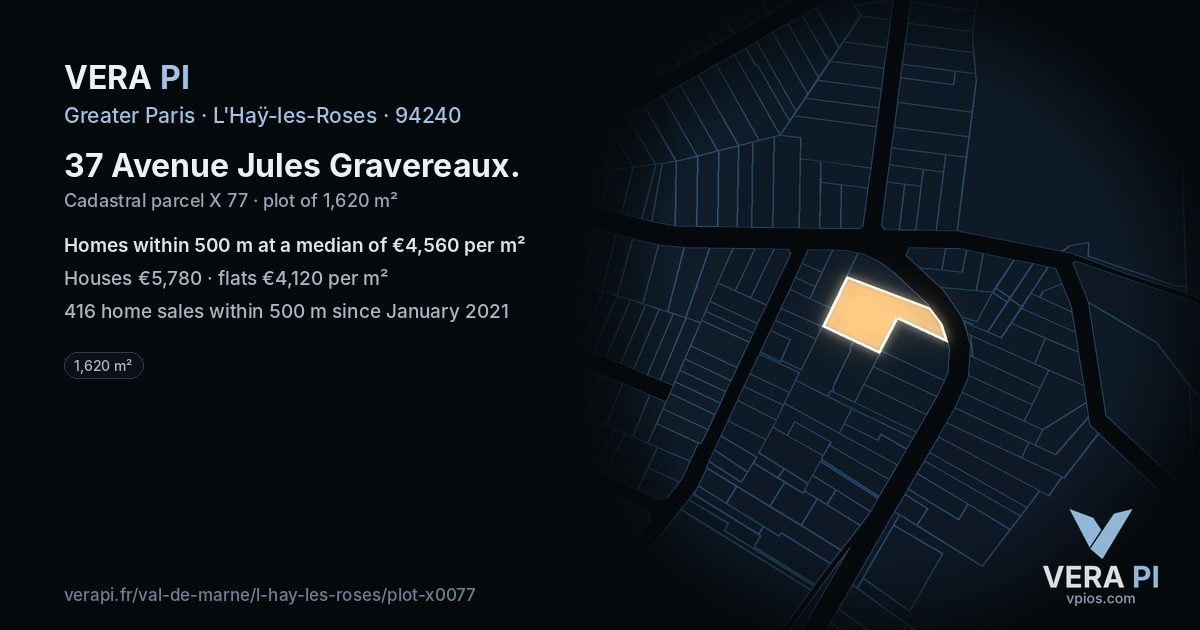 37 Avenue Jules Gravereaux, L'Haÿ-les-Roses at night – the plot lit, the parcels around coloured by the prices near them