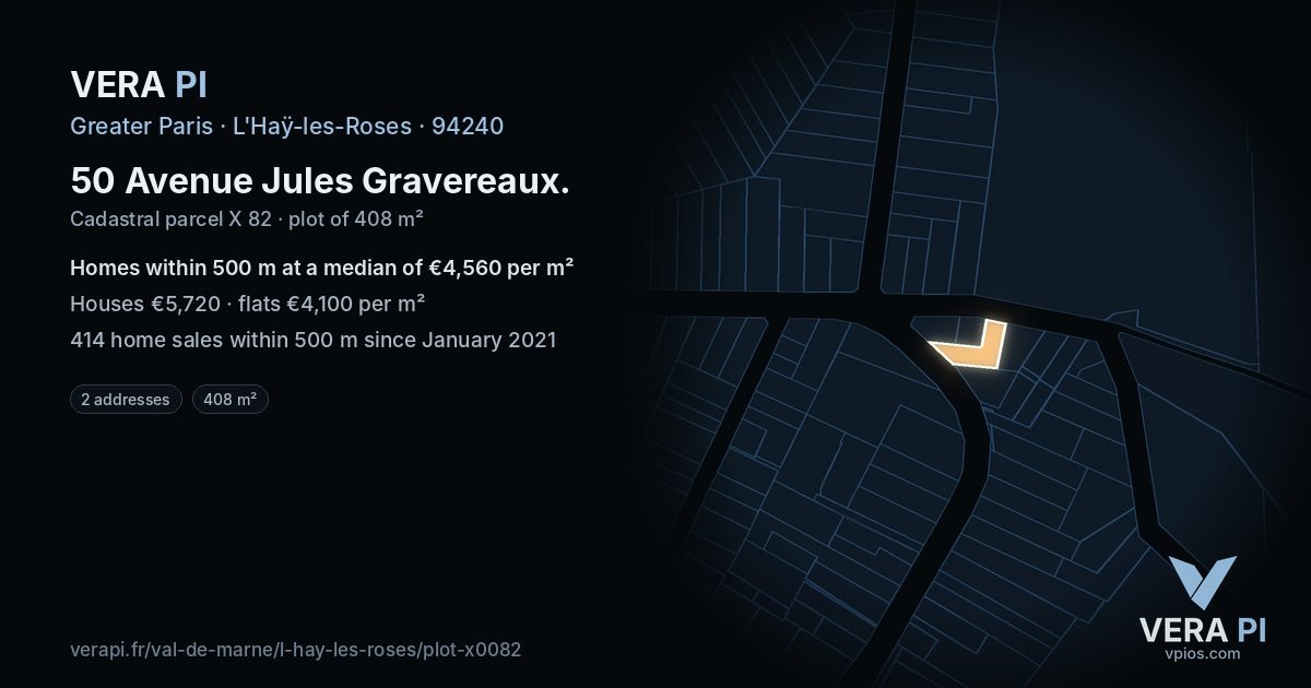 50 Avenue Jules Gravereaux, L'Haÿ-les-Roses at night – the plot lit, the parcels around coloured by the prices near them