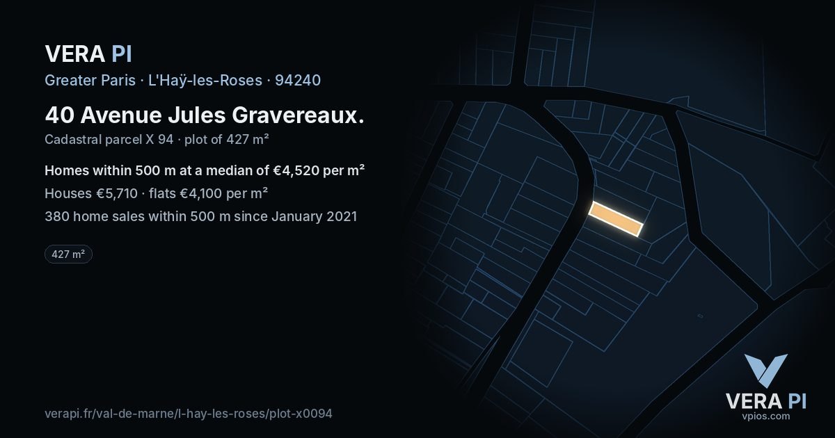 40 Avenue Jules Gravereaux, L'Haÿ-les-Roses at night – the plot lit, the parcels around coloured by the prices near them