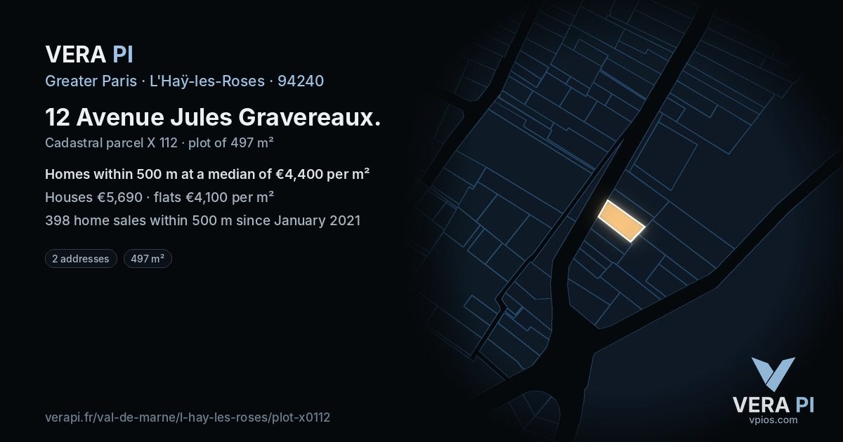 12 Avenue Jules Gravereaux, L'Haÿ-les-Roses at night – the plot lit, the parcels around coloured by the prices near them