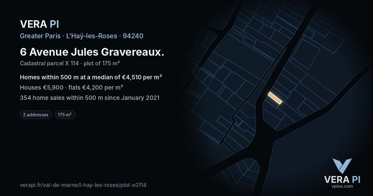 6 Avenue Jules Gravereaux, L'Haÿ-les-Roses at night – the plot lit, the parcels around coloured by the prices near them