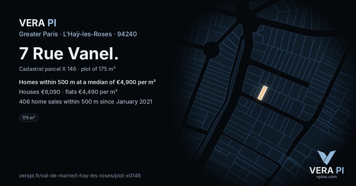 7 Rue Vanel, L'Haÿ-les-Roses at night – the plot lit, the parcels around coloured by the prices near them