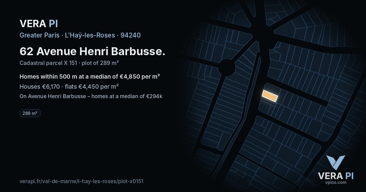 62 Avenue Henri Barbusse, L'Haÿ-les-Roses at night – the plot lit, the parcels around coloured by the prices near them