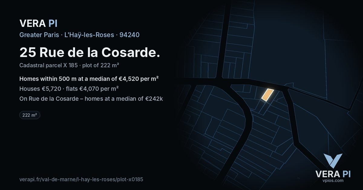 25 Rue de la Cosarde, L'Haÿ-les-Roses at night – the plot lit, the parcels around coloured by the prices near them