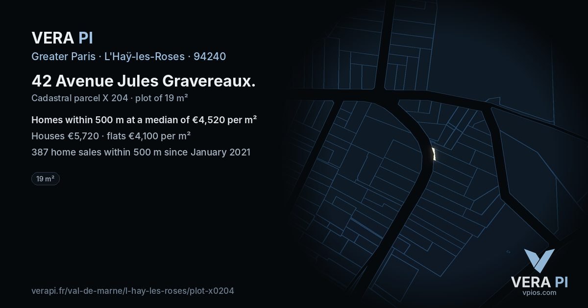 42 Avenue Jules Gravereaux, L'Haÿ-les-Roses at night – the plot lit, the parcels around coloured by the prices near them