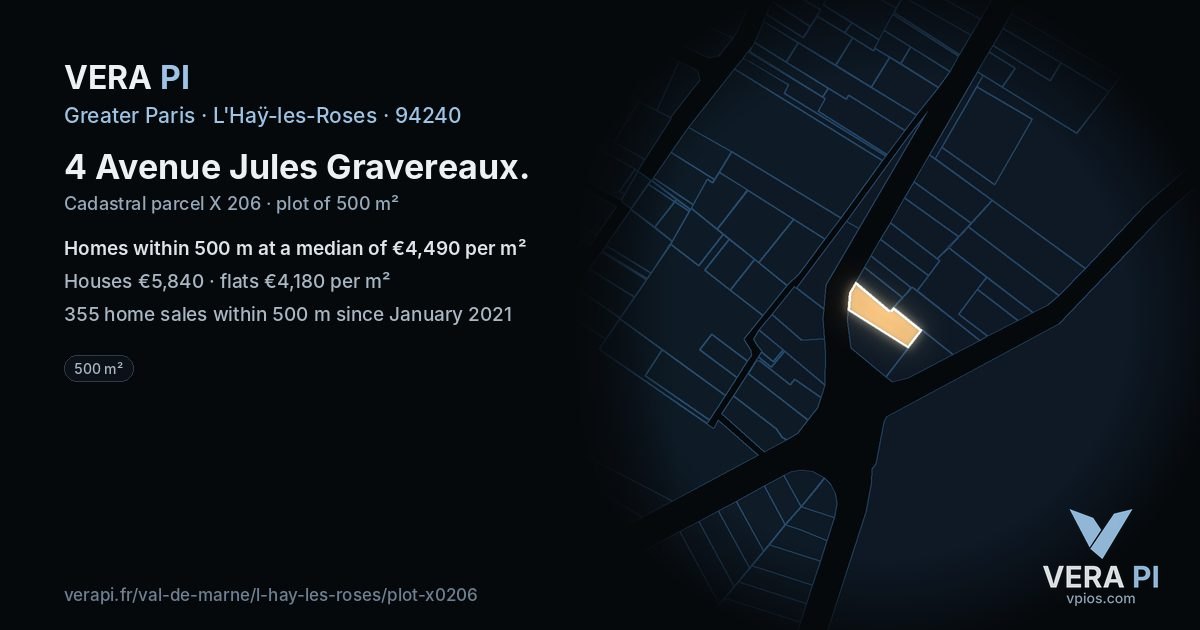4 Avenue Jules Gravereaux, L'Haÿ-les-Roses at night – the plot lit, the parcels around coloured by the prices near them