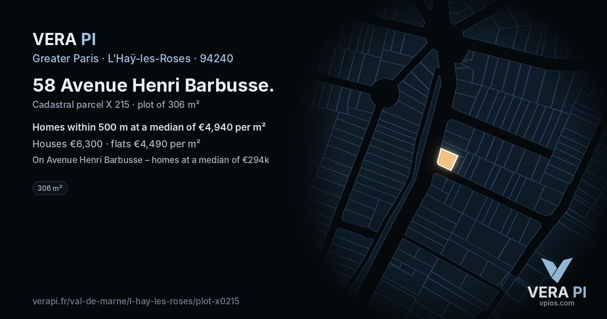 58 Avenue Henri Barbusse, L'Haÿ-les-Roses at night – the plot lit, the parcels around coloured by the prices near them