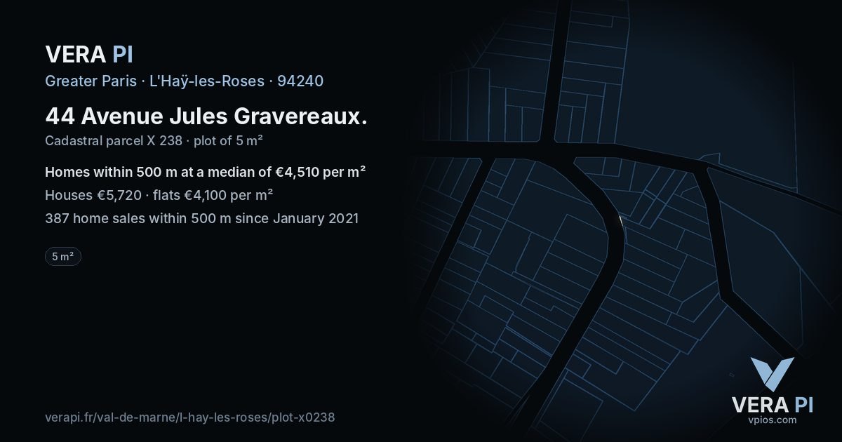 44 Avenue Jules Gravereaux, L'Haÿ-les-Roses at night – the plot lit, the parcels around coloured by the prices near them