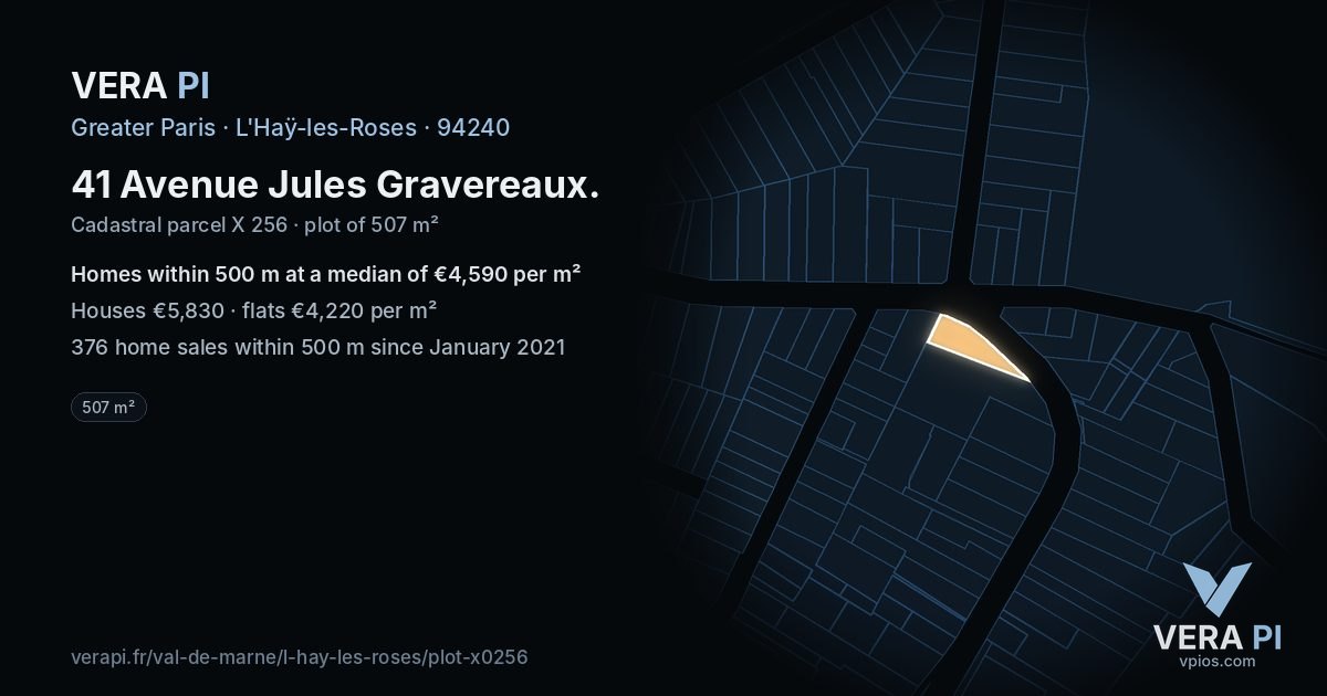 41 Avenue Jules Gravereaux, L'Haÿ-les-Roses at night – the plot lit, the parcels around coloured by the prices near them