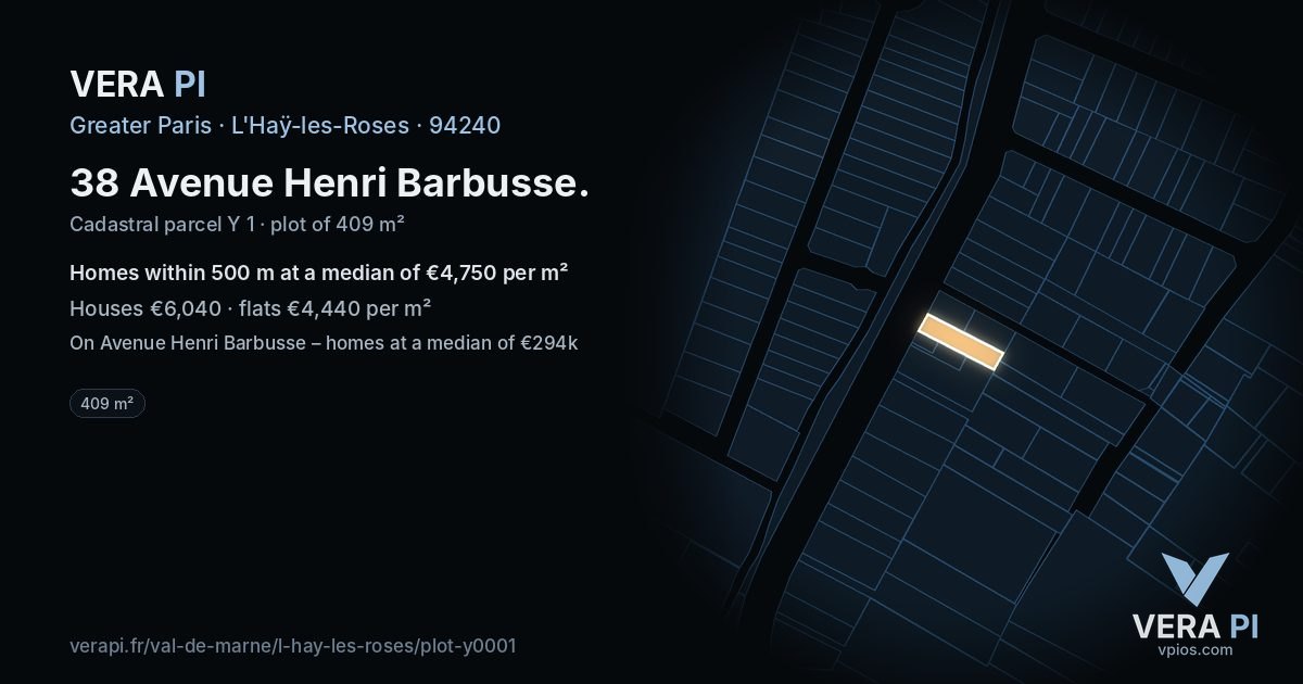 38 Avenue Henri Barbusse, L'Haÿ-les-Roses at night – the plot lit, the parcels around coloured by the prices near them