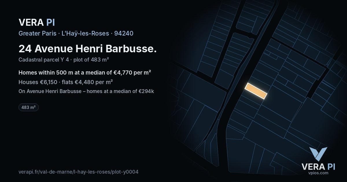 24 Avenue Henri Barbusse, L'Haÿ-les-Roses at night – the plot lit, the parcels around coloured by the prices near them