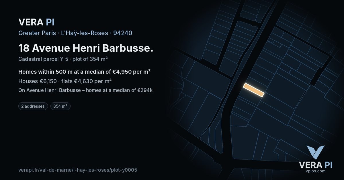 18 Avenue Henri Barbusse, L'Haÿ-les-Roses at night – the plot lit, the parcels around coloured by the prices near them