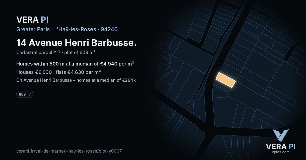 14 Avenue Henri Barbusse, L'Haÿ-les-Roses at night – the plot lit, the parcels around coloured by the prices near them