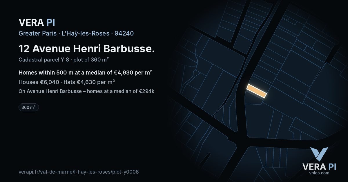 12 Avenue Henri Barbusse, L'Haÿ-les-Roses at night – the plot lit, the parcels around coloured by the prices near them
