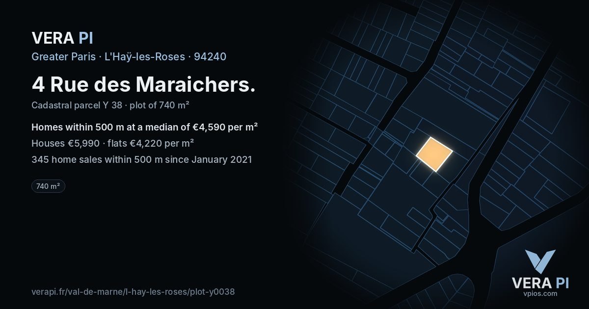 4 Rue des Maraichers, L'Haÿ-les-Roses at night – the plot lit, the parcels around coloured by the prices near them