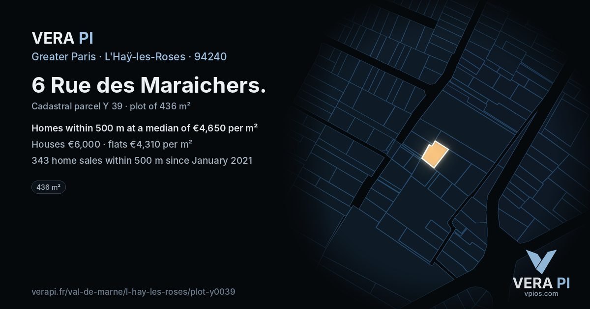 6 Rue des Maraichers, L'Haÿ-les-Roses at night – the plot lit, the parcels around coloured by the prices near them