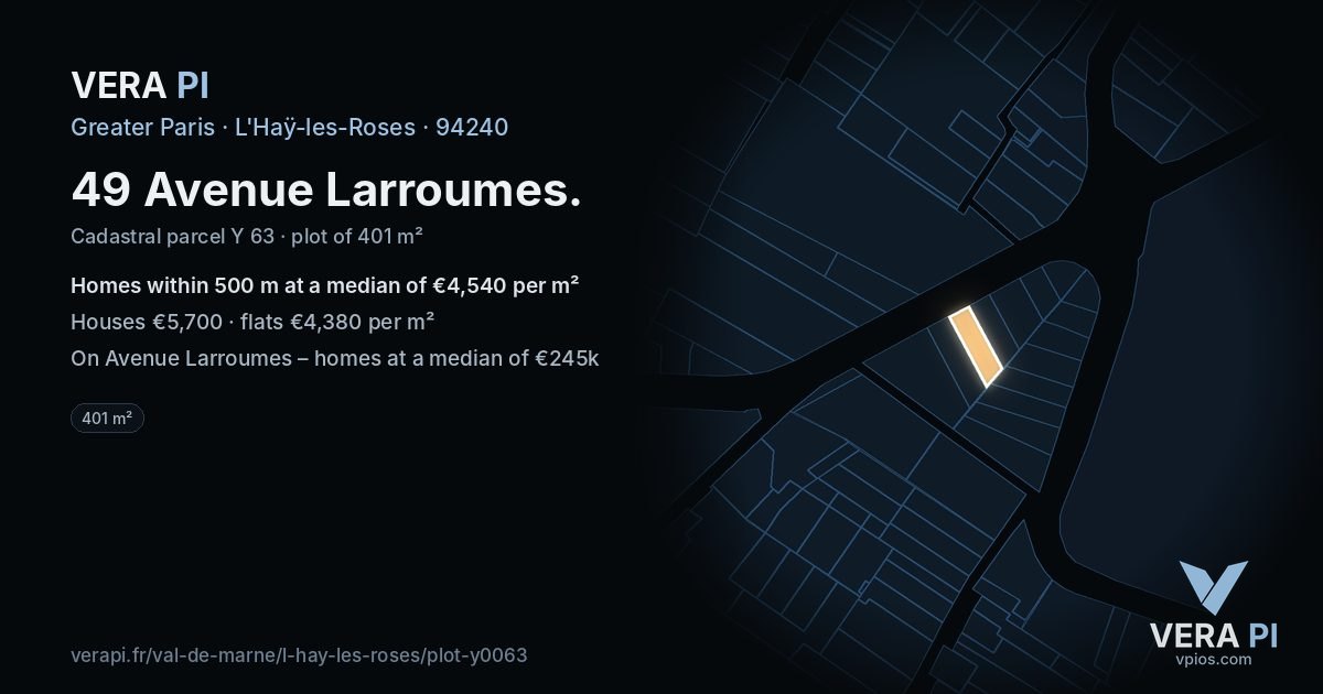 49 Avenue Larroumes, L'Haÿ-les-Roses at night – the plot lit, the parcels around coloured by the prices near them