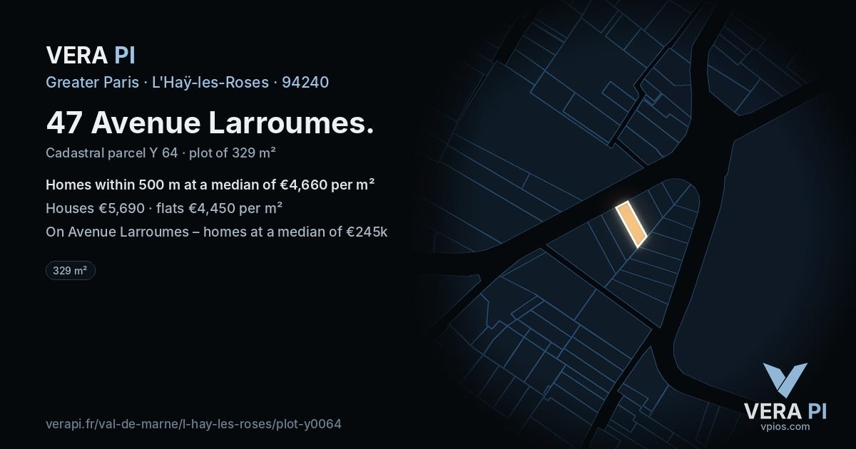 47 Avenue Larroumes, L'Haÿ-les-Roses at night – the plot lit, the parcels around coloured by the prices near them