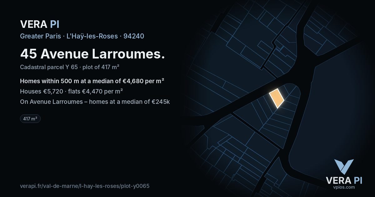 45 Avenue Larroumes, L'Haÿ-les-Roses at night – the plot lit, the parcels around coloured by the prices near them
