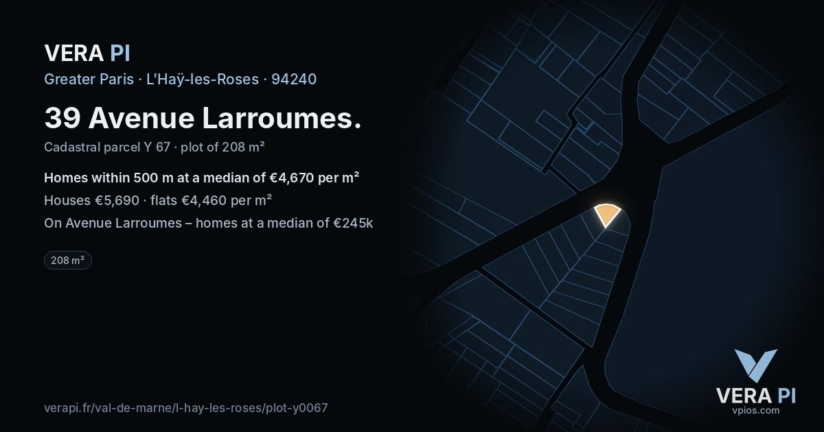 39 Avenue Larroumes, L'Haÿ-les-Roses at night – the plot lit, the parcels around coloured by the prices near them