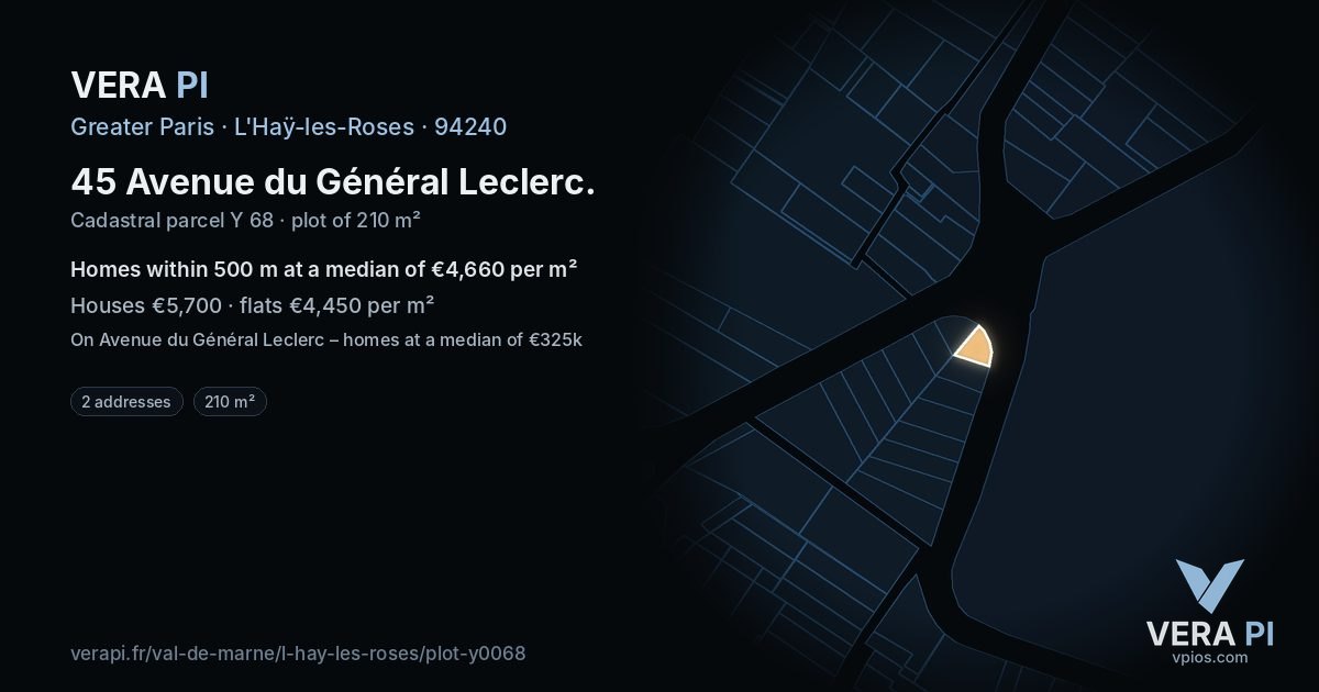 45 Avenue du Général Leclerc, L'Haÿ-les-Roses at night – the plot lit, the parcels around coloured by the prices near them