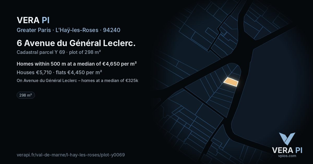 6 Avenue du Général Leclerc, L'Haÿ-les-Roses at night – the plot lit, the parcels around coloured by the prices near them