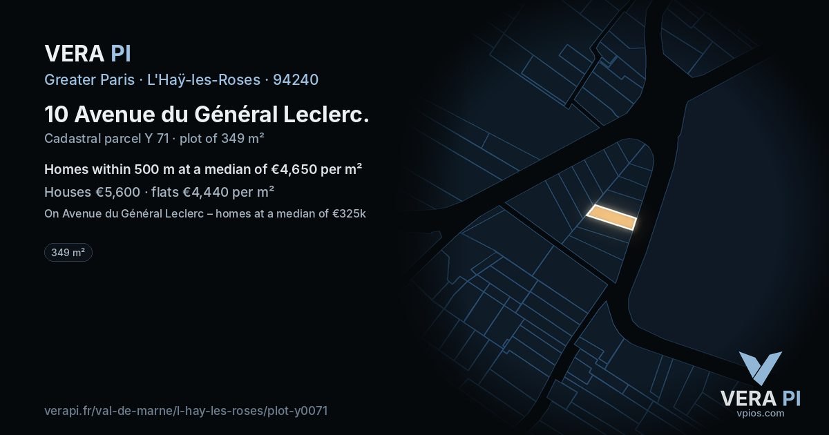 10 Avenue du Général Leclerc, L'Haÿ-les-Roses at night – the plot lit, the parcels around coloured by the prices near them