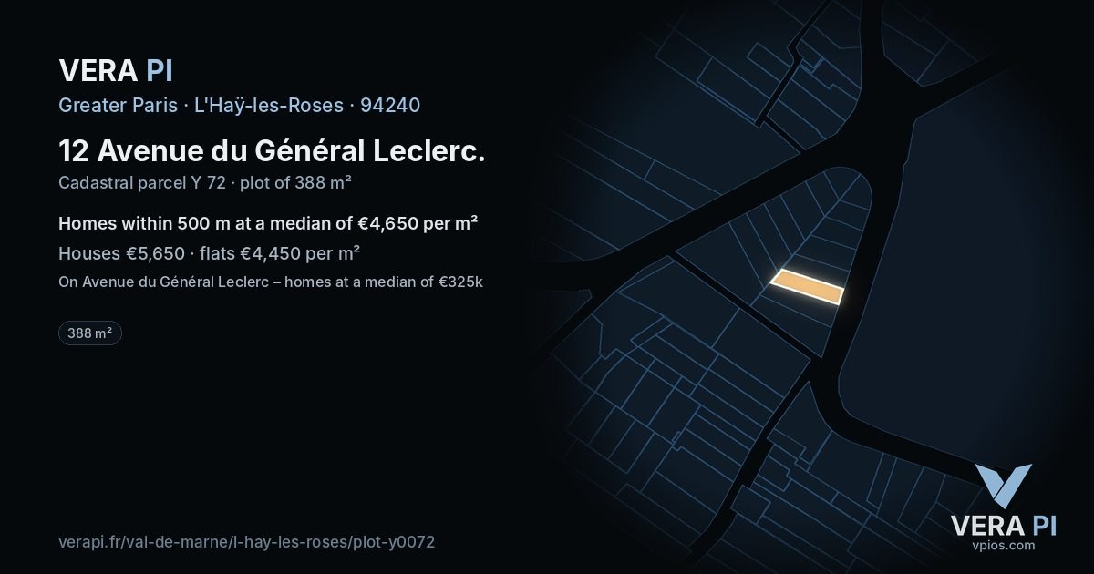 12 Avenue du Général Leclerc, L'Haÿ-les-Roses at night – the plot lit, the parcels around coloured by the prices near them