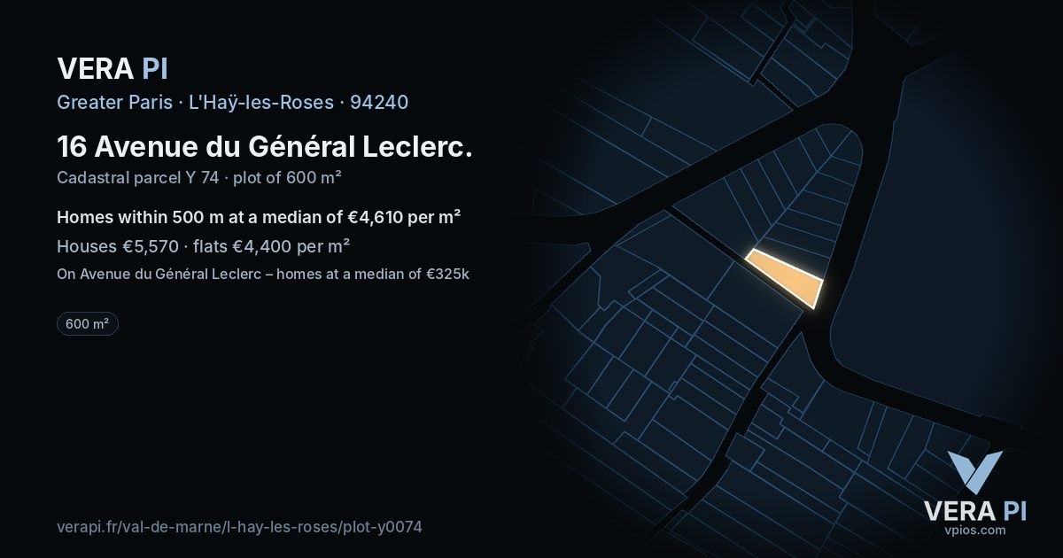16 Avenue du Général Leclerc, L'Haÿ-les-Roses at night – the plot lit, the parcels around coloured by the prices near them