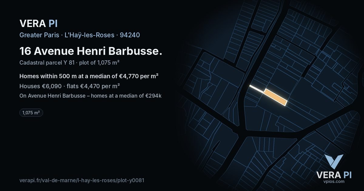 16 Avenue Henri Barbusse, L'Haÿ-les-Roses at night – the plot lit, the parcels around coloured by the prices near them