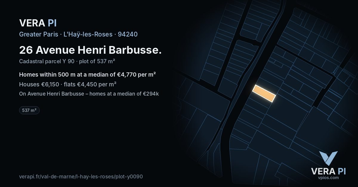 26 Avenue Henri Barbusse, L'Haÿ-les-Roses at night – the plot lit, the parcels around coloured by the prices near them