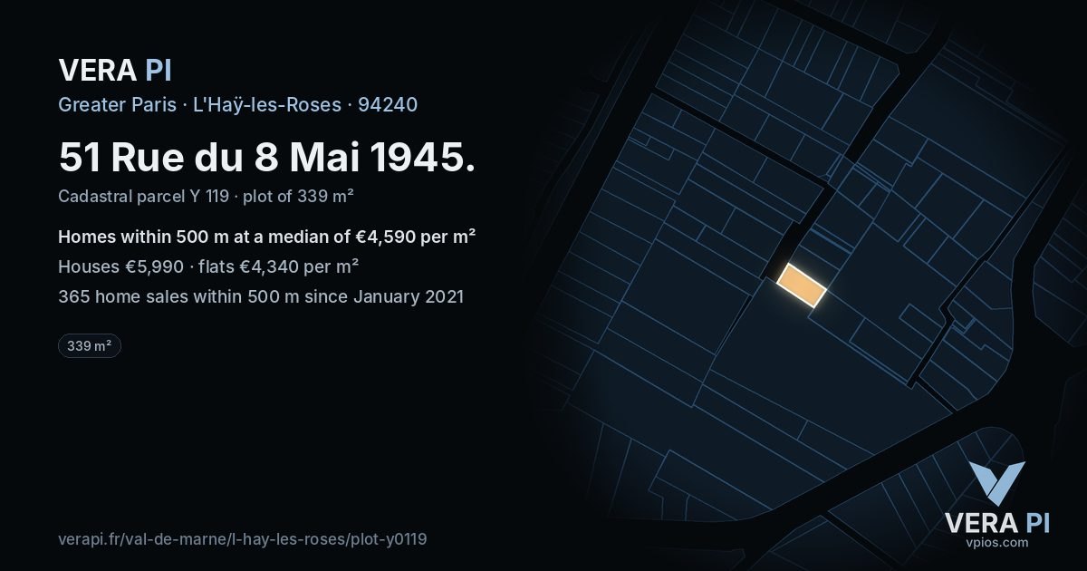 51 Rue du 8 Mai 1945, L'Haÿ-les-Roses at night – the plot lit, the parcels around coloured by the prices near them