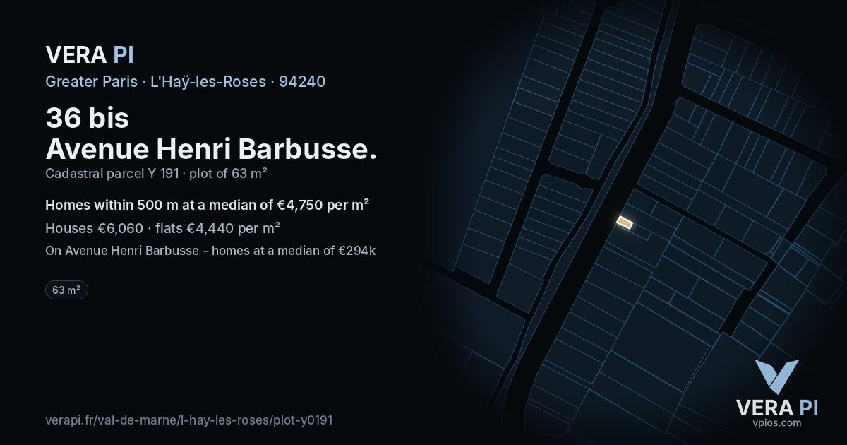 36 bis Avenue Henri Barbusse, L'Haÿ-les-Roses at night – the plot lit, the parcels around coloured by the prices near them