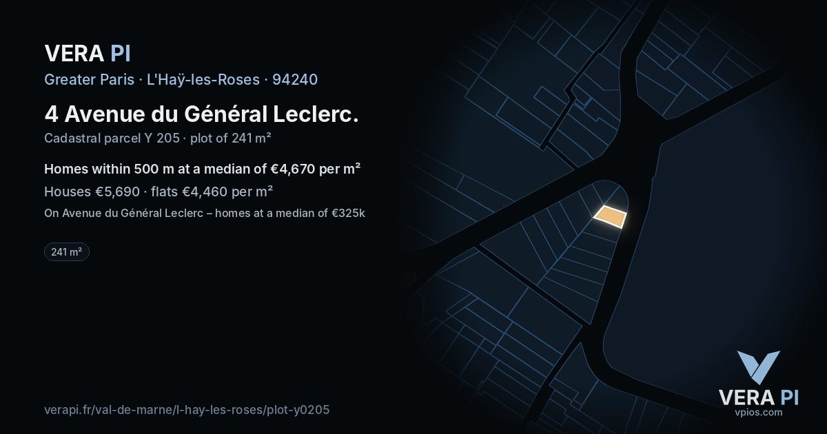 4 Avenue du Général Leclerc, L'Haÿ-les-Roses at night – the plot lit, the parcels around coloured by the prices near them