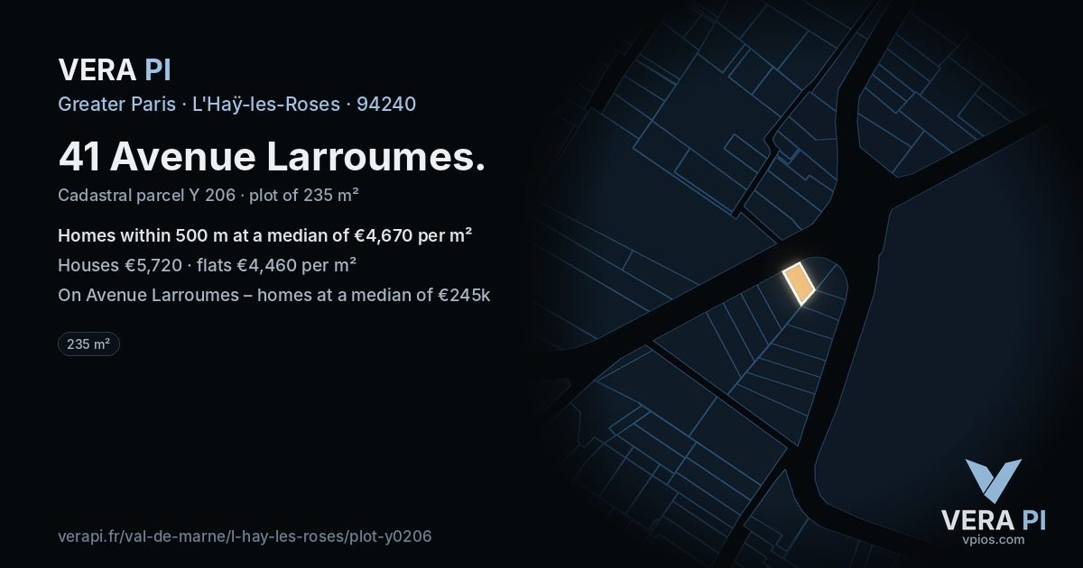 41 Avenue Larroumes, L'Haÿ-les-Roses at night – the plot lit, the parcels around coloured by the prices near them