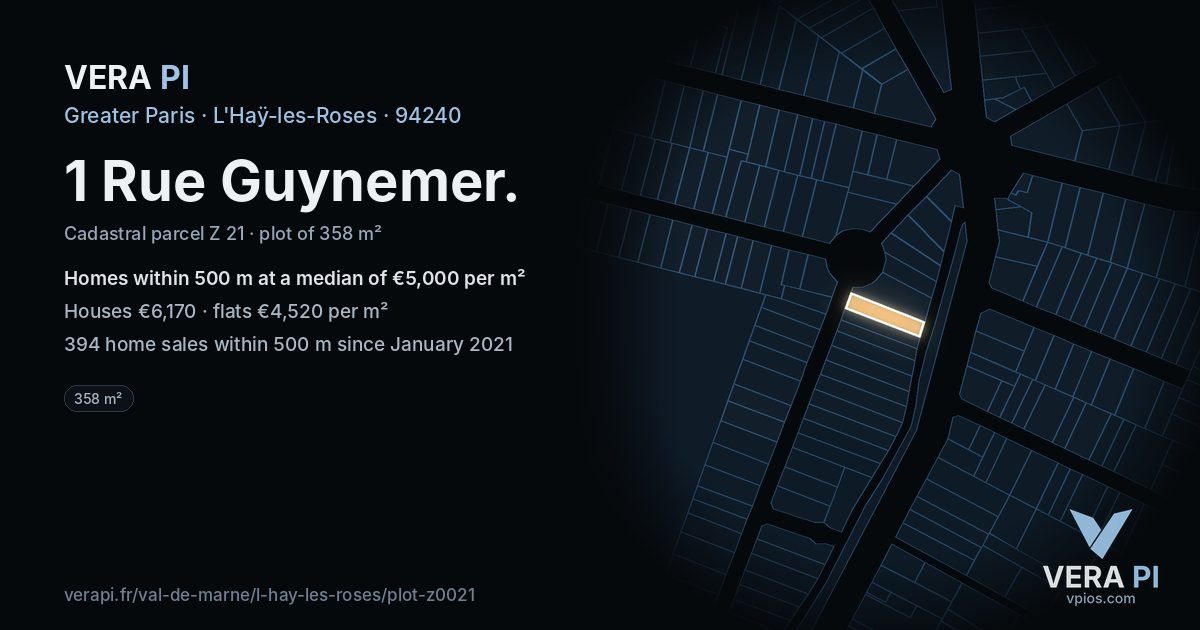 1 Rue Guynemer, L'Haÿ-les-Roses at night – the plot lit, the parcels around coloured by the prices near them