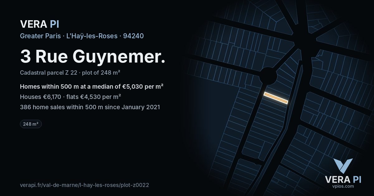 3 Rue Guynemer, L'Haÿ-les-Roses at night – the plot lit, the parcels around coloured by the prices near them