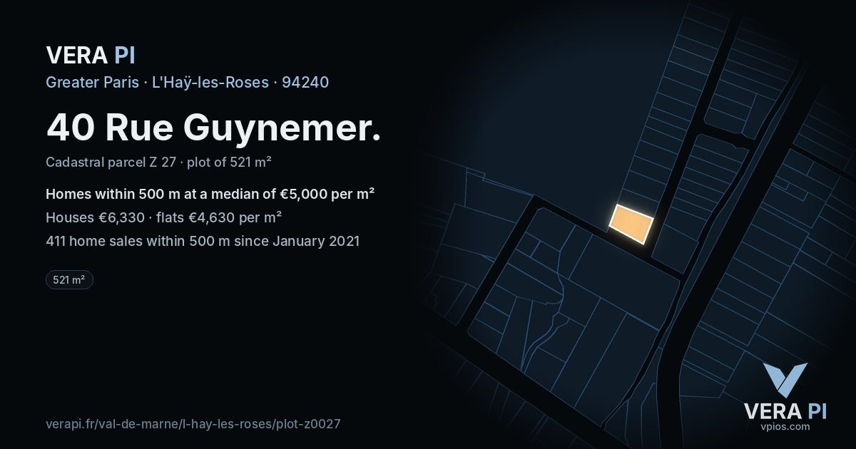 40 Rue Guynemer, L'Haÿ-les-Roses at night – the plot lit, the parcels around coloured by the prices near them