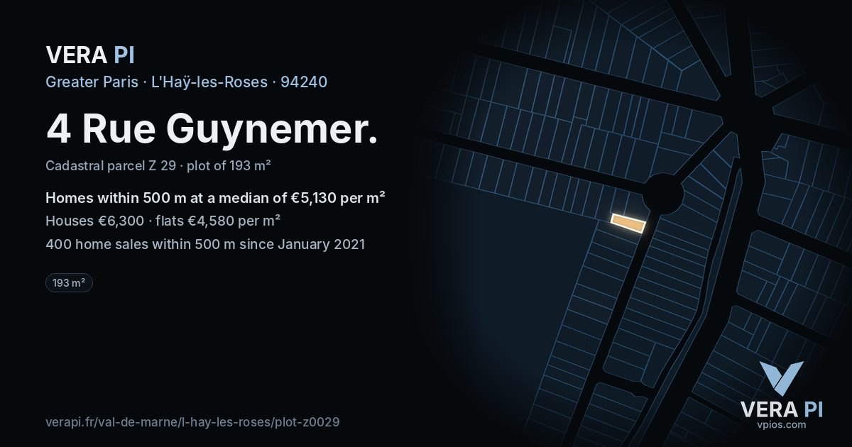 4 Rue Guynemer, L'Haÿ-les-Roses at night – the plot lit, the parcels around coloured by the prices near them