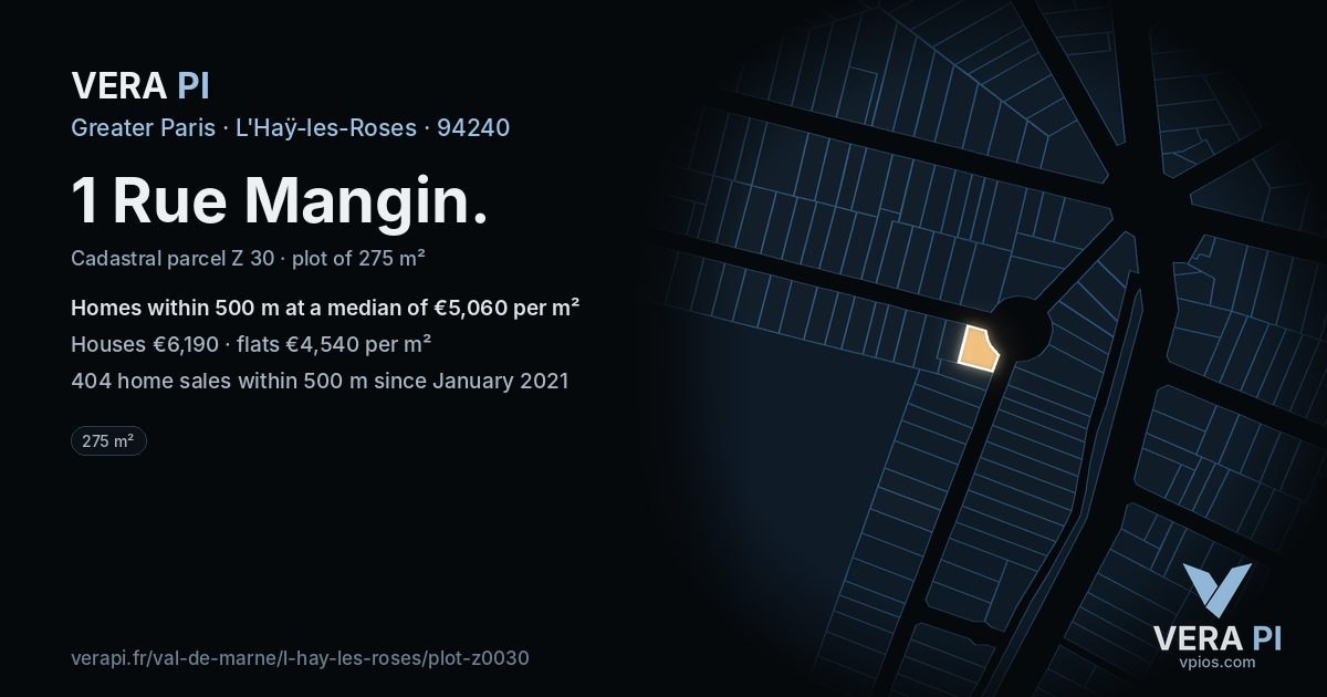 1 Rue Mangin, L'Haÿ-les-Roses at night – the plot lit, the parcels around coloured by the prices near them