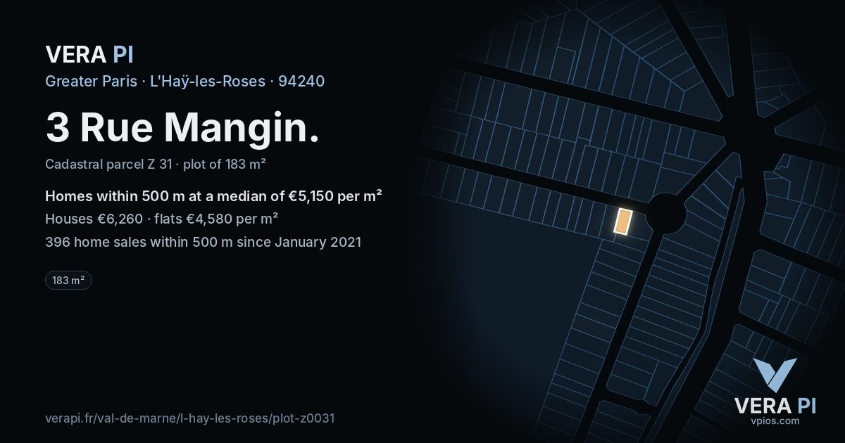 3 Rue Mangin, L'Haÿ-les-Roses at night – the plot lit, the parcels around coloured by the prices near them