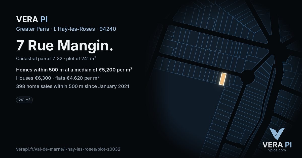7 Rue Mangin, L'Haÿ-les-Roses at night – the plot lit, the parcels around coloured by the prices near them