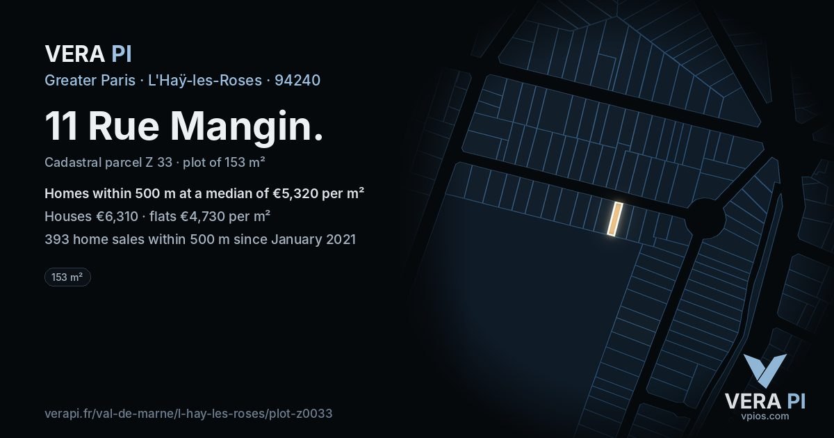 11 Rue Mangin, L'Haÿ-les-Roses at night – the plot lit, the parcels around coloured by the prices near them