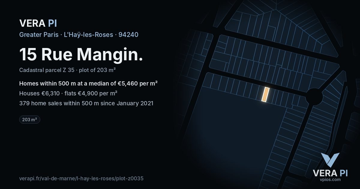 15 Rue Mangin, L'Haÿ-les-Roses at night – the plot lit, the parcels around coloured by the prices near them